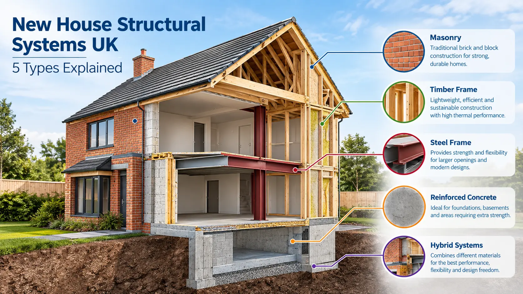 New house structural systems UK including masonry timber steel and concrete